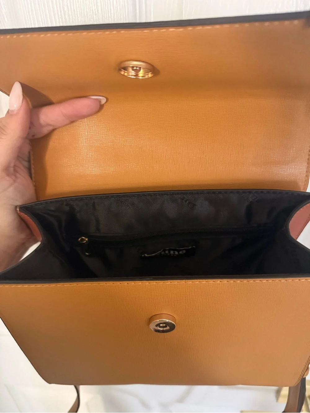 Two-Tone Taupe and Tan Leather Top-Handle Bag